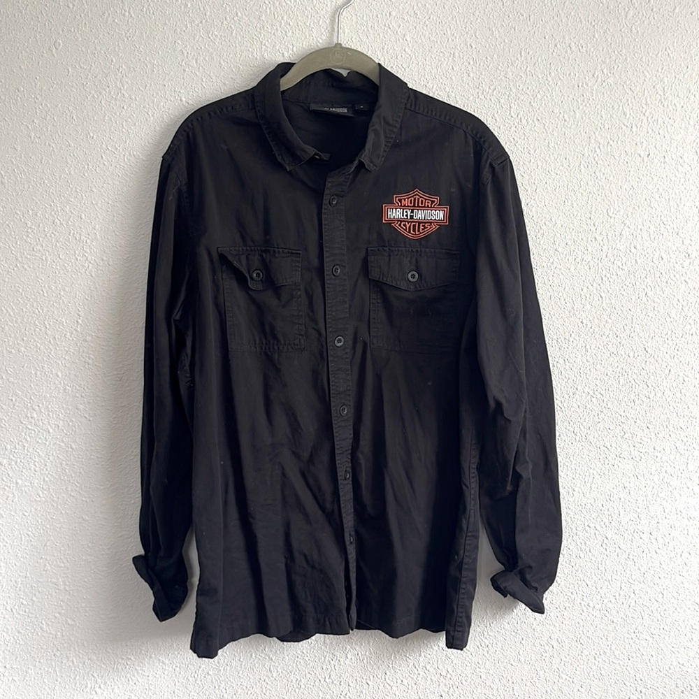 HARLEY-DAVIDSON Mens Black Button Down Shirt {Size M}